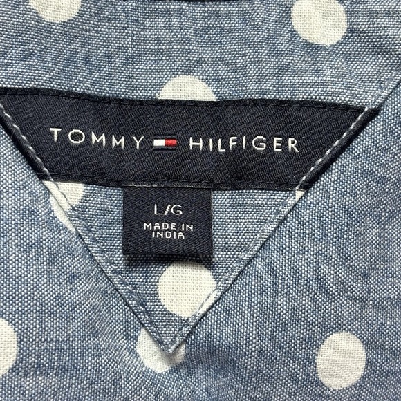 Tommy Hilfiger Top Women's L Light Wash Polka Dot Chambray Denim Womens‎ Blouse - Picture 5 of 7
